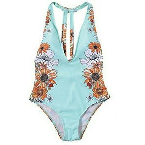 NEW Floral V Neck Cut Out One Piece Swimsuit